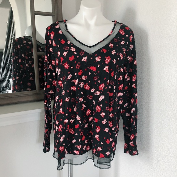 Lane Bryant Top Floral Lace Mesh Lace Trim Sweatshirt Plus Size 14/16 - Picture 7 of 7